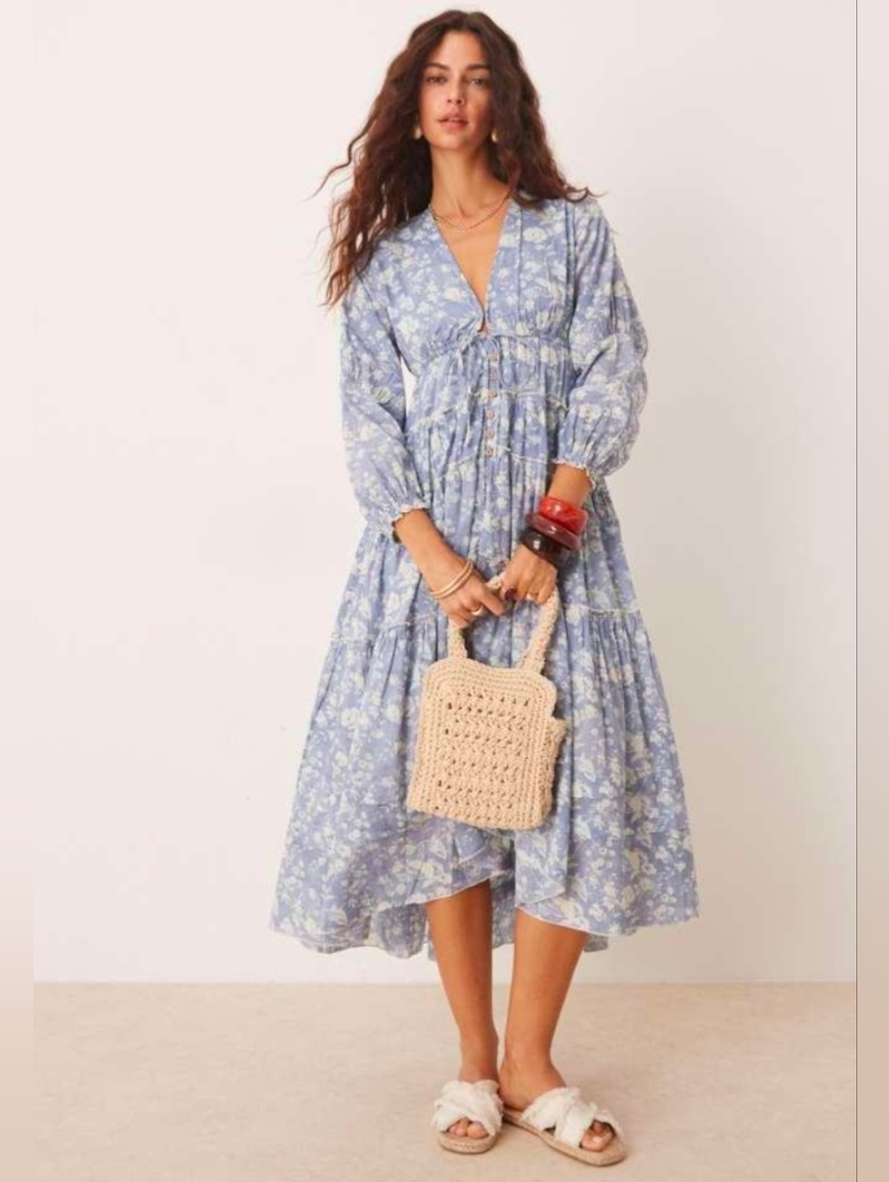 Free People • Pappiet Midi Dress in Bluebell Combo XL